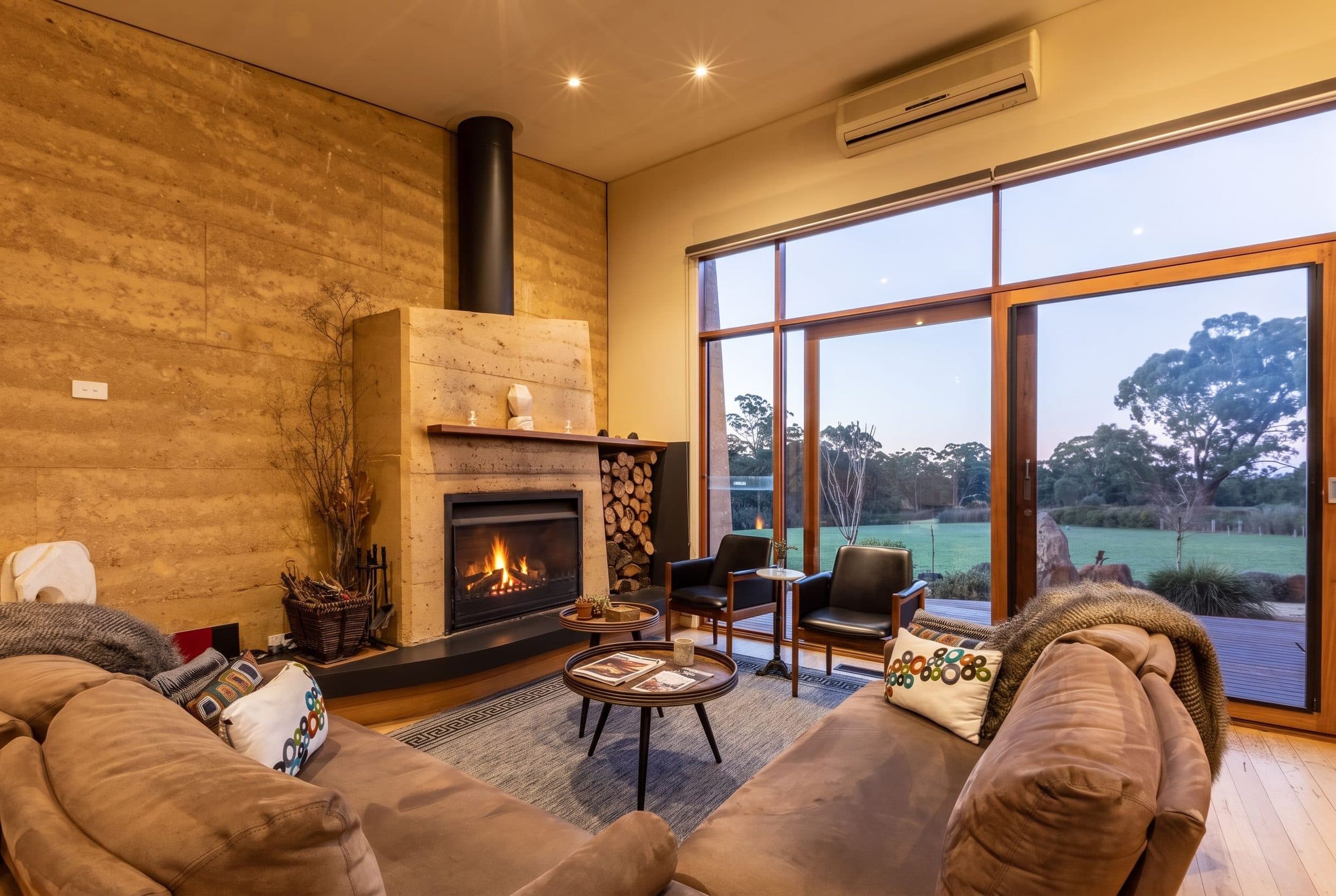 Lounge with open fireplace