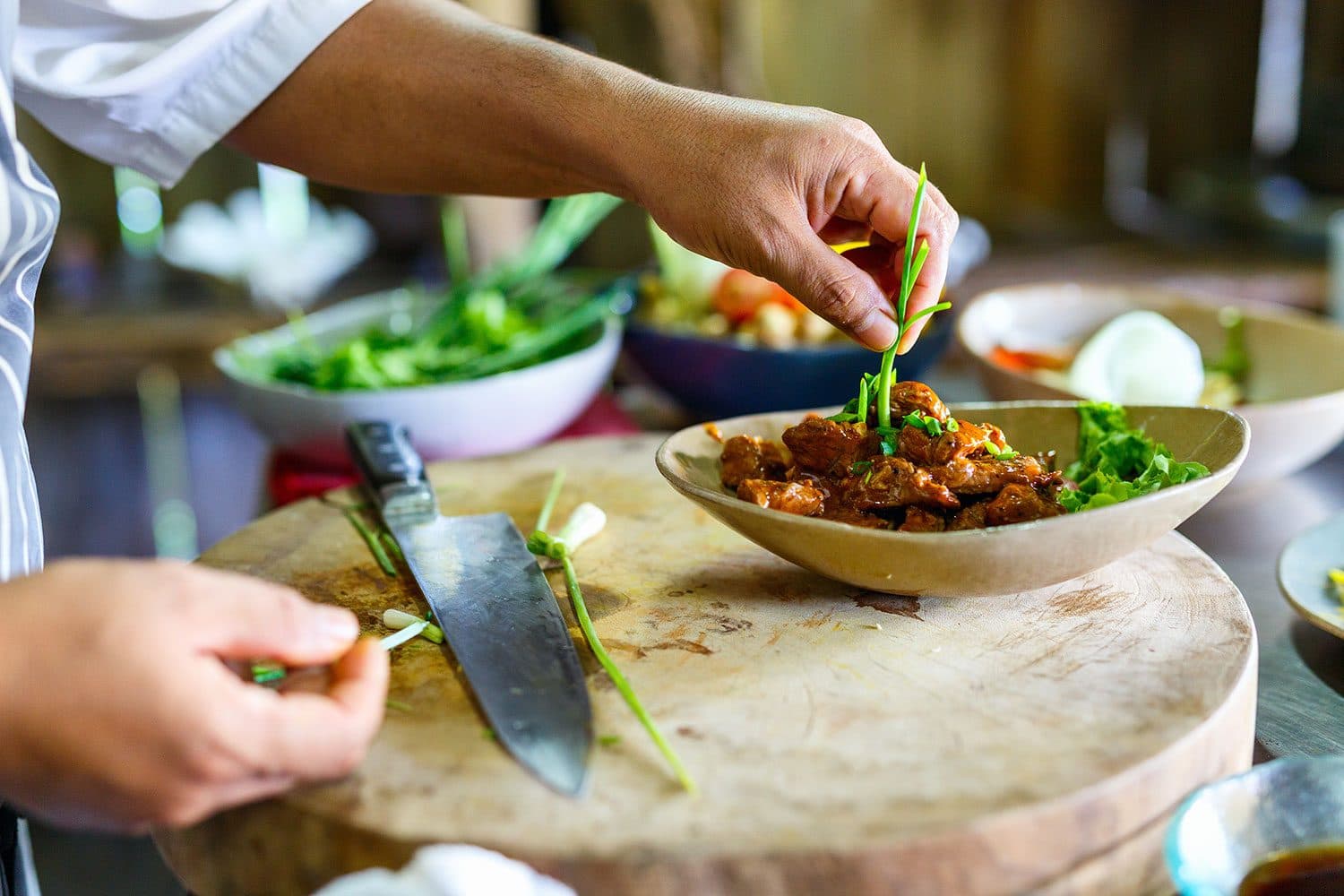 Seasonal dish plated on a wooden board